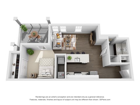 Floor plan for studio, 1 bath, 588 sqft
